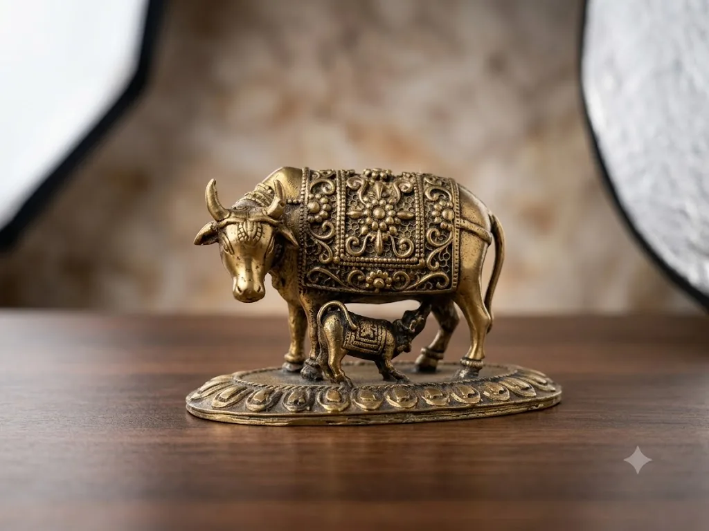 Shraviko Brass Kamdhenu Cow with Calf Idol
